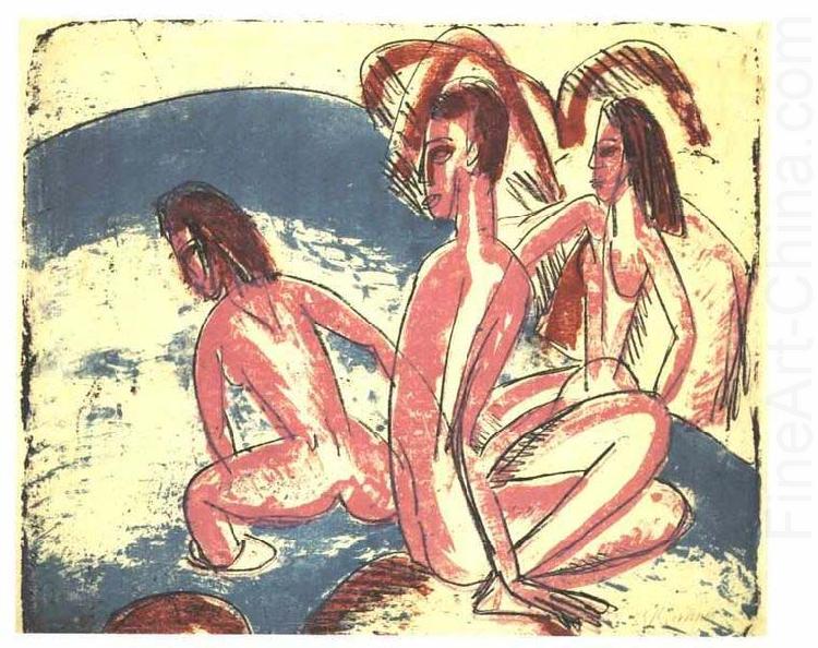 Tree bathers sitting on rocks, Ernst Ludwig Kirchner